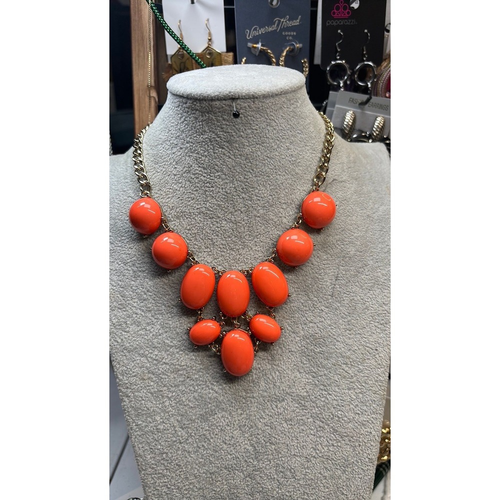 #39. Vibrant Orange Bubble Bib Statement Necklace